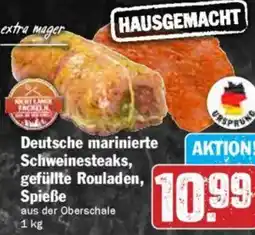 Hit Deutsche marinierte Schweinesteaks, gefüllte Rouladen, Spieße Angebot