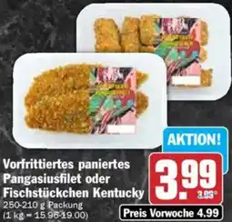 Hit Vorfrittiertes paniertes Pangasiusfilet oder Fischstückchen Kentucky Angebot