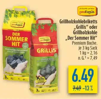 diska proFagús Grillholzkohlebriketts Grillis" oder Grillholzkohle ,,Der Sommer Hit" Angebot