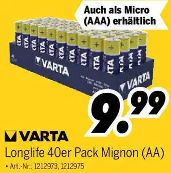 MEDIMAX VARTA Longlife 40er Pack Mignon (AA) Angebot