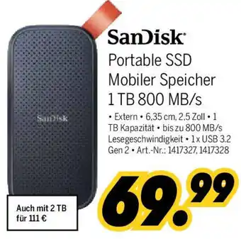 MEDIMAX SanDisk Portable SSD Mobiler Speicher 1 TB 800 MB/s Angebot