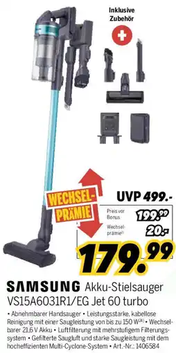 MEDIMAX SAMSUNG Akku-Stielsauger VS15A6031R1/EG Jet 60 turbo Angebot