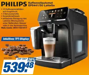 Expert PHILIPS Kaffeevollautomat EP5441/50 LatteGo Angebot