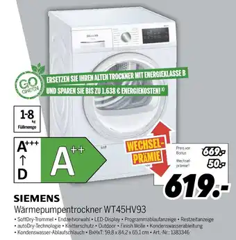 MEDIMAX Siemens wärmepumpentrockner wt45hv93 Angebot