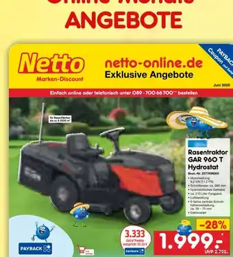 Netto Marken-Discount Netto rasentraktor gar 960 t hydrostat Angebot