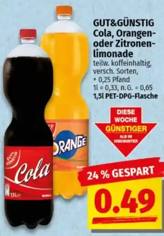 NP Discount GUT&GÜNSTIG Cola, Orangen- oder Zitronenlimonade Angebot