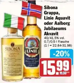 Hit Sibona Grappa, Linie Aquavit oder Aalborg Jubilaeums Akvavit Angebot