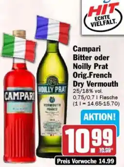 Hit Campari Bitter oder Noilly Prat Orig.French Dry Vermouth Angebot
