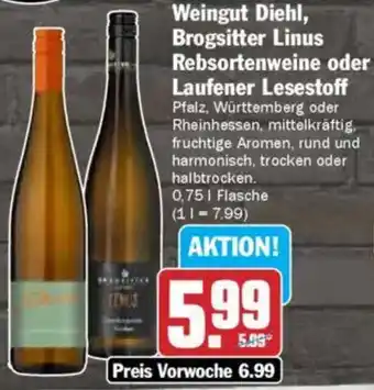 HIT Weingut Diehl, Brogsitter Linus Rebsortenweine oder Laufener Lesestoff Angebot