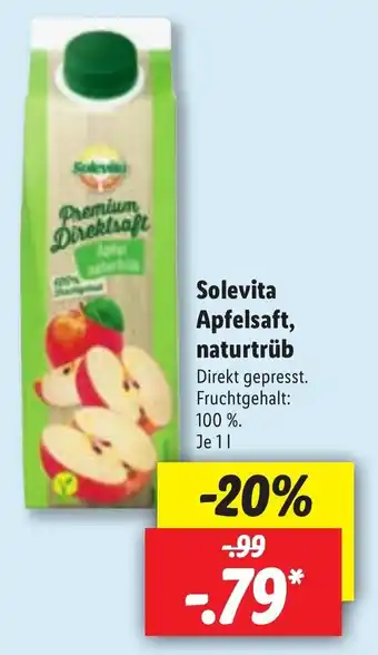 Lidl Solevita Apfelsaft, naturtrüb 1L Angebot