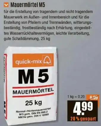 V Baumarkt quick-mix Mauermörtel M5 Angebot