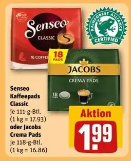 REWE Senseo Kaffeepads Classic oder Jacobs Crema Pads Angebot
