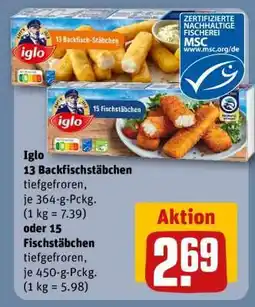 REWE Iglo 13 Backfischstäbchen oder 15 Fischstäbchen Angebot