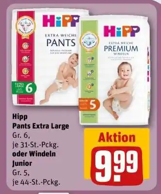 REWE Hipp Pants Extra Large Gr. 6, je 31-St.-Pckg. oder Windeln Junior Gr. 5, je 44-St.-Pckg Angebot