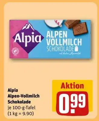 REWE Alpia Alpen Vollmilch Schokolade Angebot