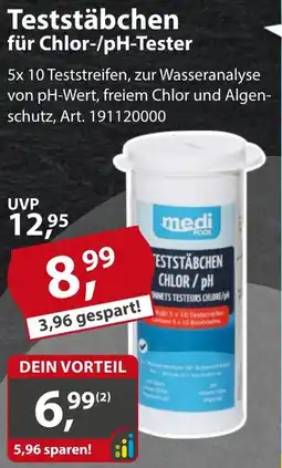 Sonderpreis Baumarkt medi Pool Teststäbchen für Chlor-/pH-Tester Angebot