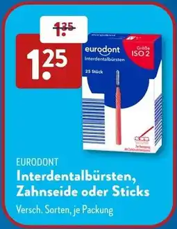 Aldi Süd EURODONT Interdentalbürsten, Zahnseide oder Sticks Angebot