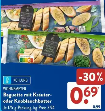 Aldi Süd WONNEMEYER Baguette mit Kräuter- oder Knoblauchbutter Angebot