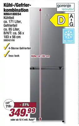 Poco gorenje Life Simplified Kühl-/Gefrier- kombination NRK418DCS4 Angebot