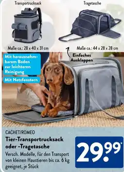 Aldi Süd CACHET/ROMEO Tier-Transportrucksack oder Tragetasche Angebot
