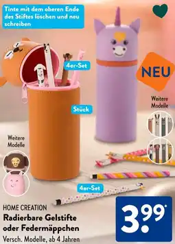 Aldi Süd HOME CREATION Radierbare Gelstifte oder Federmäppchen Angebot
