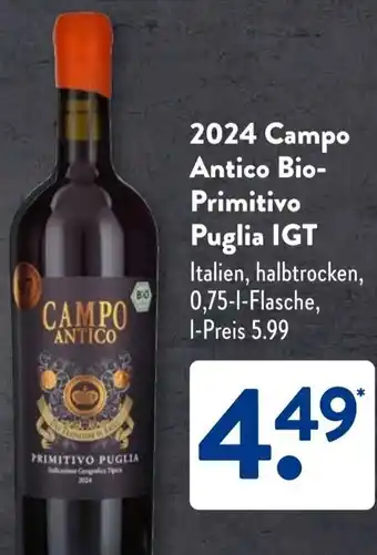 Aldi Süd 2024 Campo Antico Bio Primitivo Puglia IGT Angebot