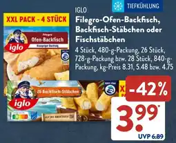 Aldi Süd IGLO Filegro Ofen Backfisch, Backfisch-Stäbchen oder Fischstäbchen Angebot