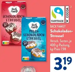 Aldi Süd BACK FAMILY Schokoladen Streusel Angebot