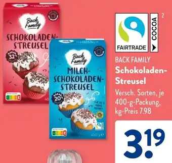 Aldi Süd BACK FAMILY Schokoladen Streusel Angebot