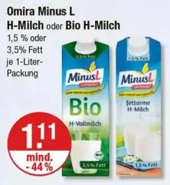 V Markt Omira Minus L H-Milch oder Bio H-Milch Angebot