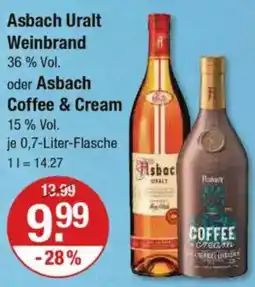 V Markt Asbach Uralt Weinbrand 36 % Vol. oder Asbach Coffee & Cream 15 % Vol. Angebot