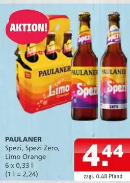 Getränke Quelle Paulaner spezi, spezi zero, limo orange Angebot