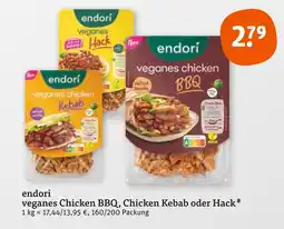 tegut Endori veganes chicken bbq, chicken kebab oder hack Angebot