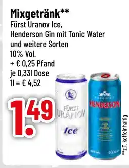 trinkgut Fürst uranov, henderson ice, gin mit tonic water und weitere sorten Angebot