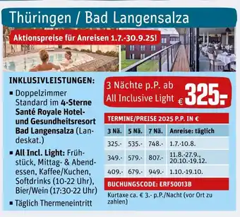 REWE Santé royale hotel- und gesundheitsresort thüringen / bad langensalza Angebot