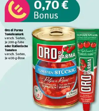 REWE Oro di Parma Tomatenmark oder italienische Tomaten Angebot