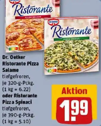 REWE Dr. Oetker Ristorante Pizza Salame oder Ristorante Pizza Spinaci Angebot