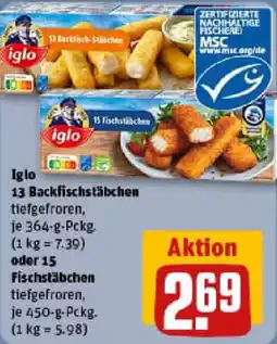 REWE Iglo 13 Backfischstäbchen oder 15 Fischstäbchen Angebot
