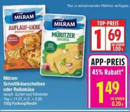 Edeka Milram Schnittkäsescheiben oder Reibekäse Angebot