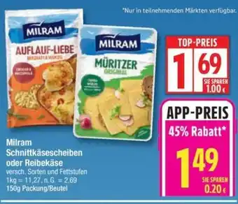 Edeka Milram Schnittkäsescheiben oder Reibekäse Angebot