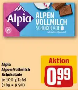 REWE Alpia Alpen-Vollmilch Schokolade Angebot