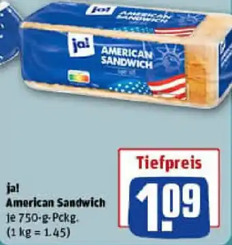 REWE ja! American Sandwich Angebot