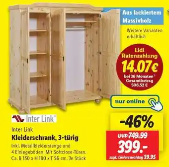 Lidl Inter Link Kleiderschrank, 3-türig Angebot