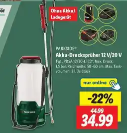 Lidl PARKSIDE Akku-Drucksprüher 12 V/20 V Angebot