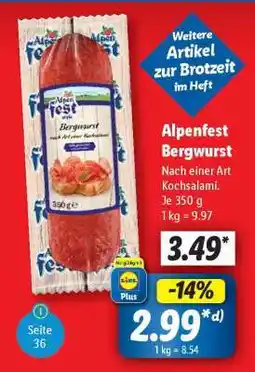 Lidl Alpenfest Bergwurst Angebot