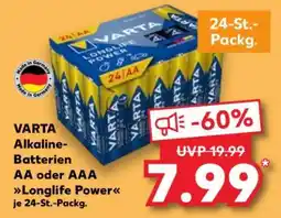 Kaufland VARTA Alkaline-Batterien AA oder AAA Longlife Power je 24-St.-Packg Angebot