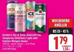Edeka Gordon's Gin & Tonic, Smirnoff Ice, Tanqueray Gin&Tonic Light oder Captain Morgan Dosen Angebot