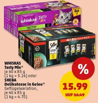 PENNY WHISKAS Tasty Mix oder SHEBA Delikatesse in Gelee Angebot