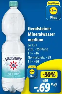 Lidl Gerolsteiner Mineralwasser medium Angebot