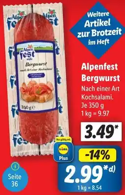 Lidl Alpenfest Bergwurst Angebot